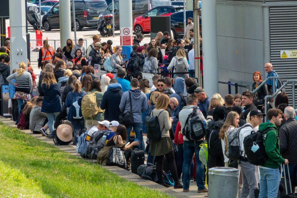 Travellers complained of 'utter chaos' as many were snapped queuing outside the terminal itself