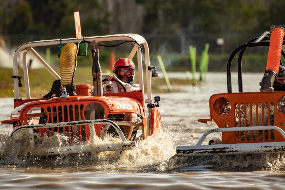 Paddy was frustrated when his swamp-buggy got stuck in muddy waters