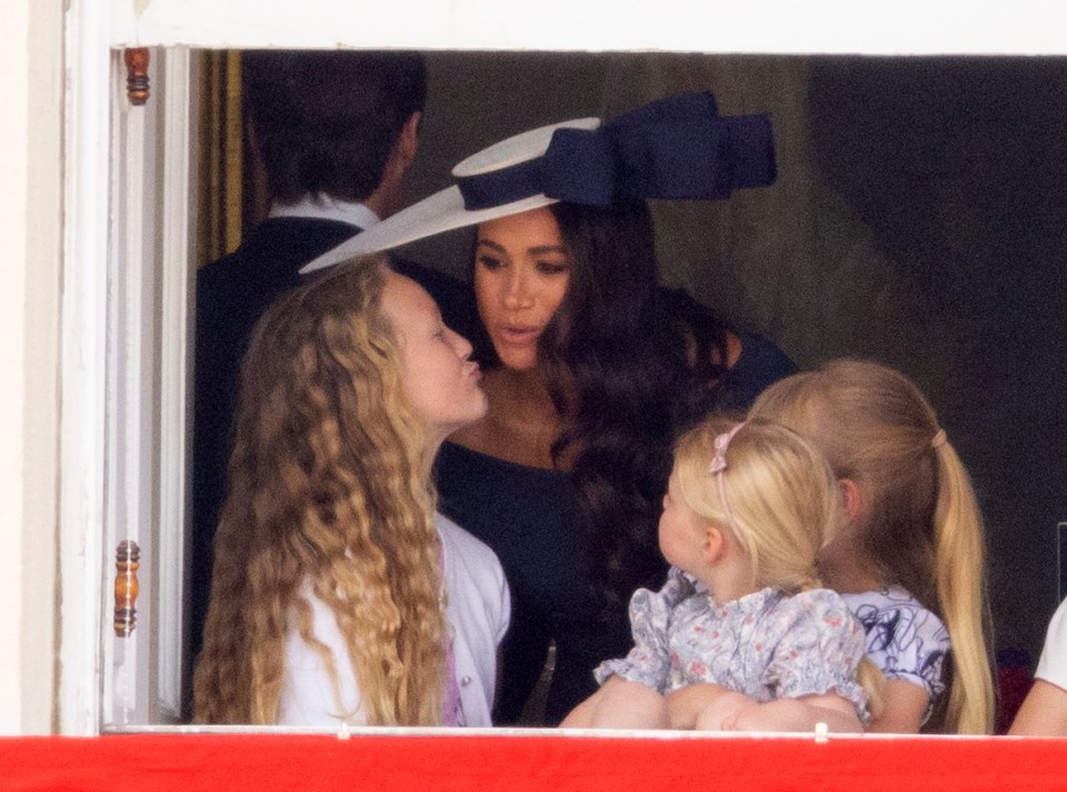 Meghan was briefly seen at Trooping the Colour in the window of the Major General's Office