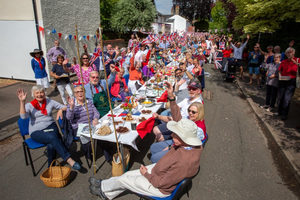 A Jubilee Street Party in full swing in Little Shelford, Cambridgeshire