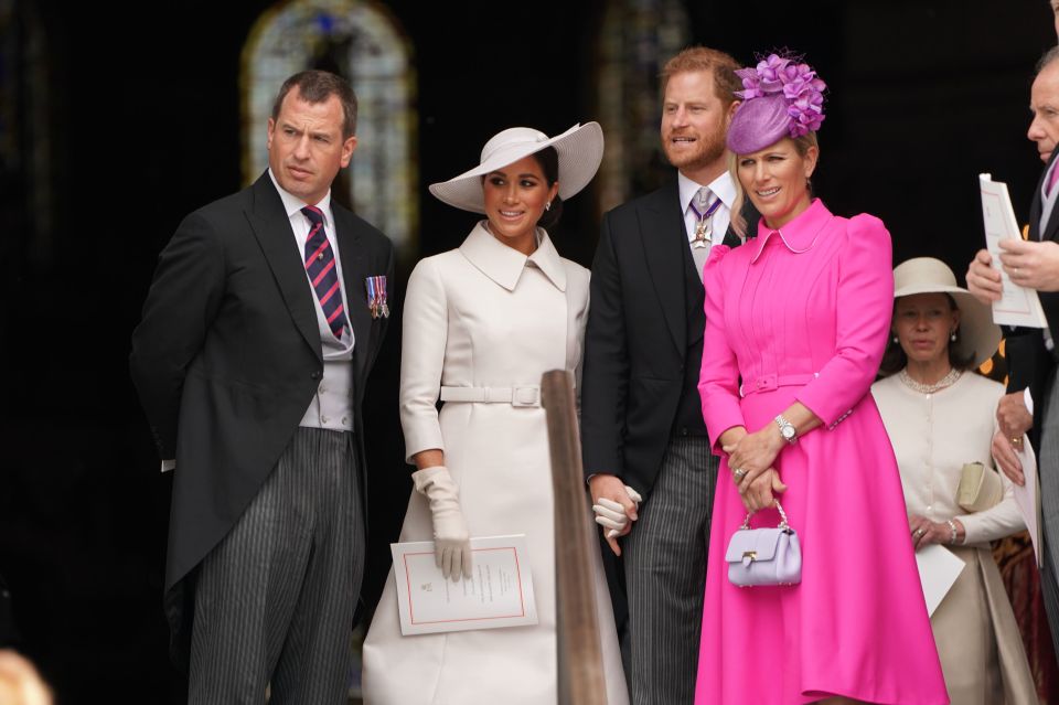 The Sussexes were seen emerging from St Paul's Cathedral chatting to Princess Anne's children, Peter Phillips and Zara Tindall