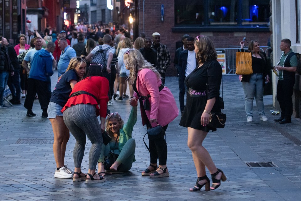 One woman in the city took a tumble as she larked around with friends