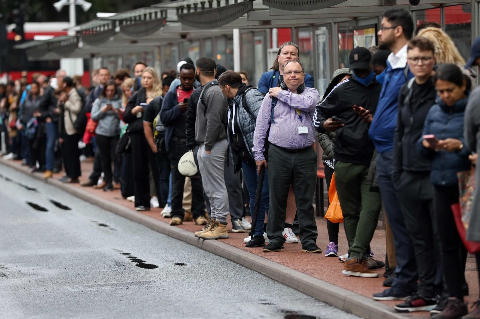 Commuters faced huge queues at a bus stop outside Victoria train station in London after the tube strike last week