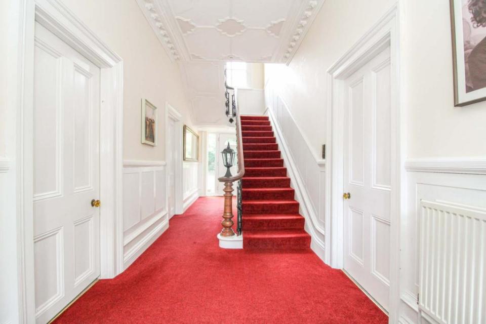 The lucky buyer will be welcomed into the pad by a luxurious red-carpeted entrance hall and sprawling staircase