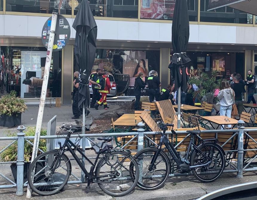 The car smashed through cafe tables in Berlin's main shopping district