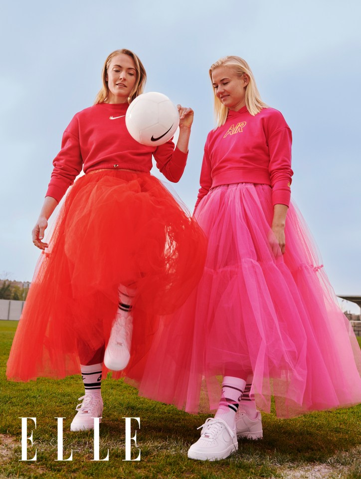 Chelsea stars Magdalena Eriksson and Pernille Harder ditched their footie kit and boots for skirts, Air Force 1s and bright Nike jumpers