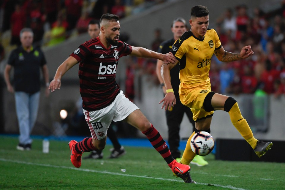 Nunez (R) while in action for former club Penarol