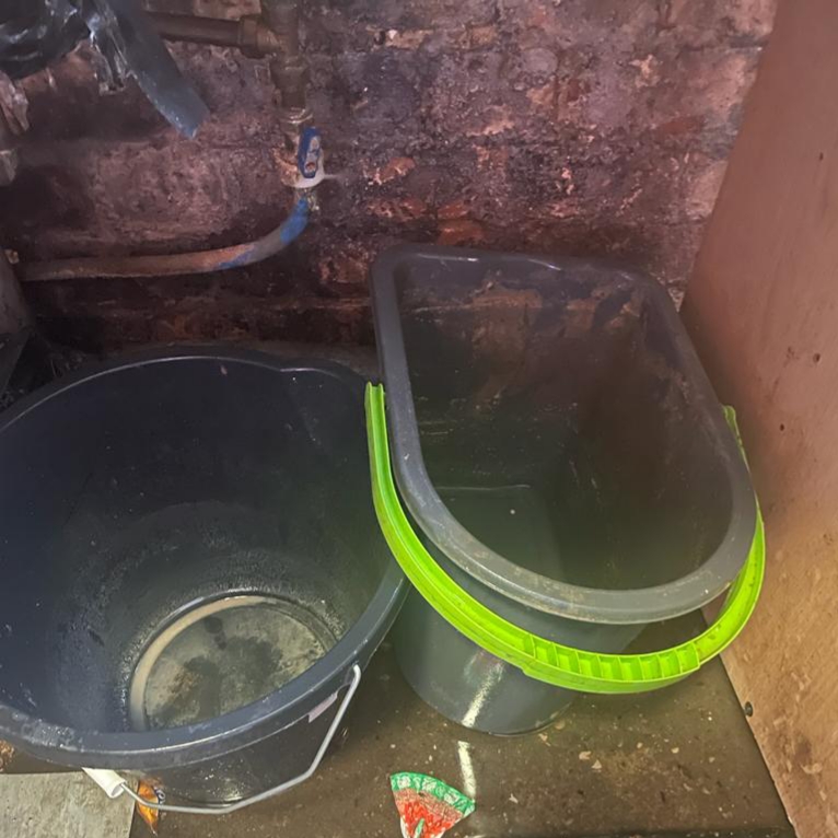 Joanna empties between eight and nine buckets of water a day in the filthy home