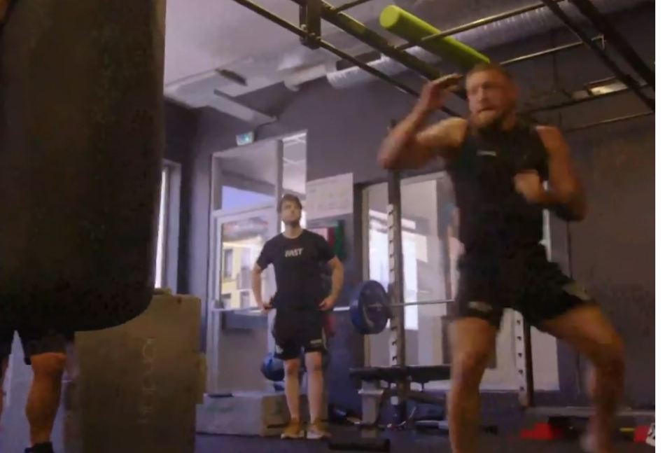 Conor McGregor has been seen kicking for the first time since suffering his horror leg break