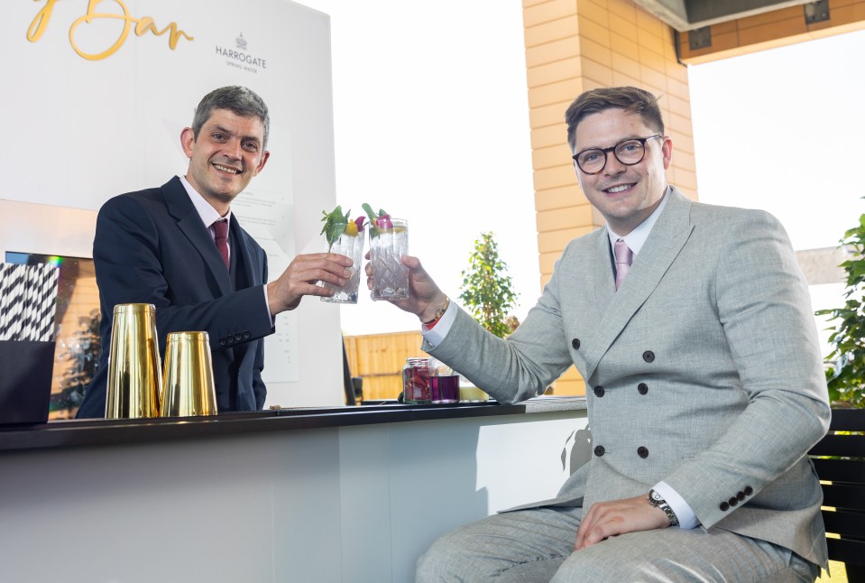 Dr Alex George and Merlin Griffiths team up with Harrogate Spring Water to launch Royal Ascot's first ever reduced and no alcohol bar as part of its Mindful Drinking Mission.