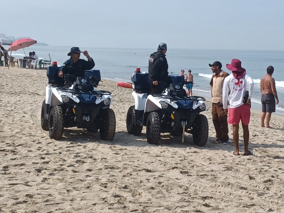 Police and lifeguards on the scene of the croc sighting