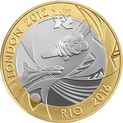 The coin shows the Olympic game handover