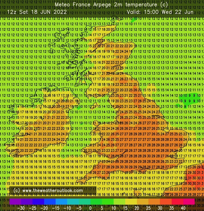 Wednesday is likely to see temperatures rise to 30C in the south