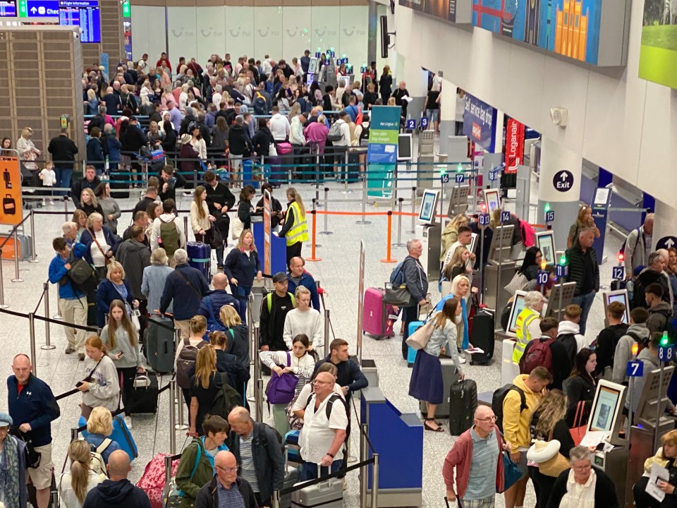 Queues snaked through Bristol Airport earlier today