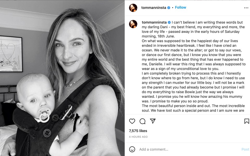 Tom announced Dani's death in a tragic post