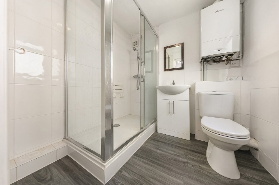 The modern bathroom looks clean and sleek