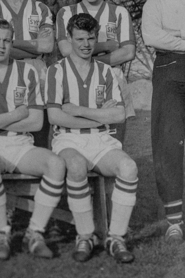 Rex played in a 1-1 draw against Wales - for the England over 75s walking football team this week - pictured age 17 with Sherborne Youth Club in 1958