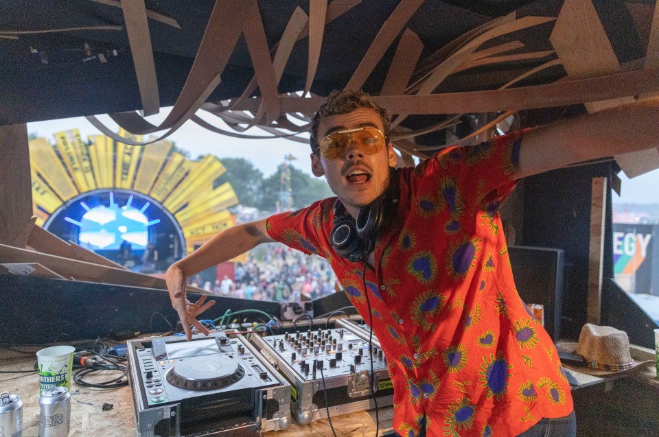 Woody Cook DJing at Glastonbury