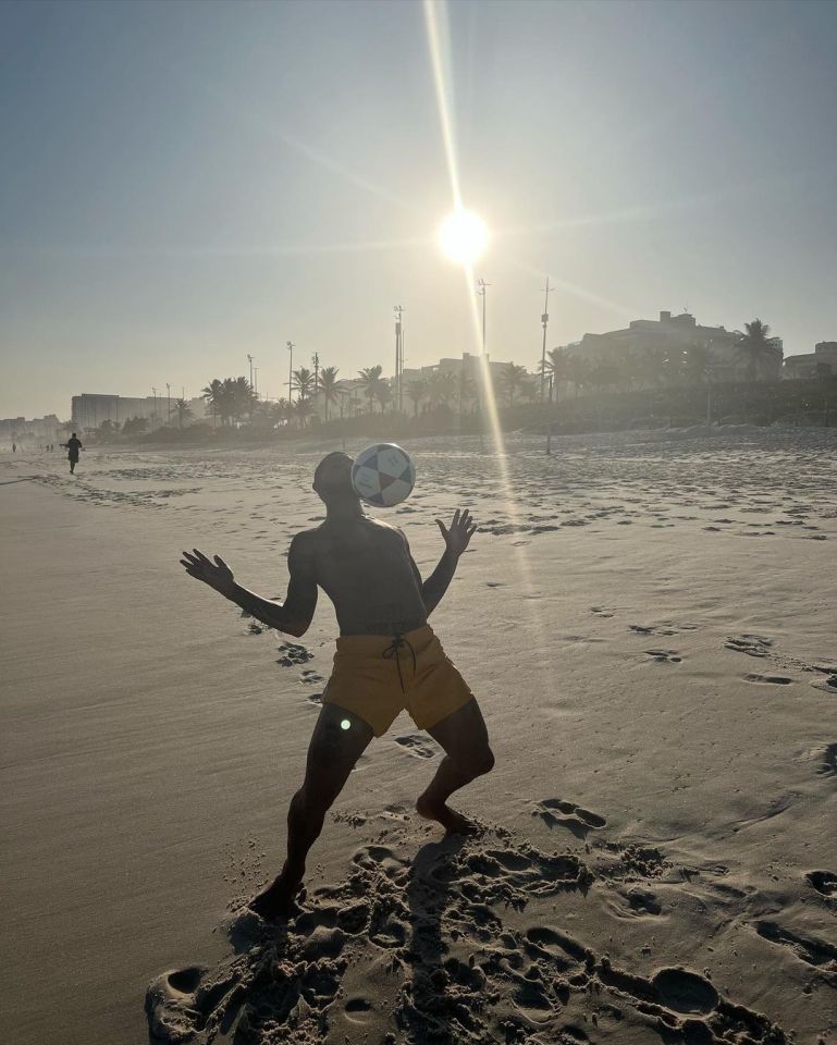 Luiz showed off his football skills on the beach