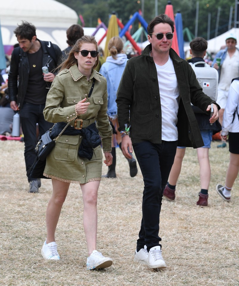 Princess Beatrice, with husband Edoardo Mapelli Mozzi, at Glastonbury