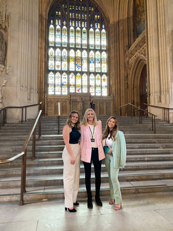 Caroline Armstrong with two of her employees at the Houses of Parliament