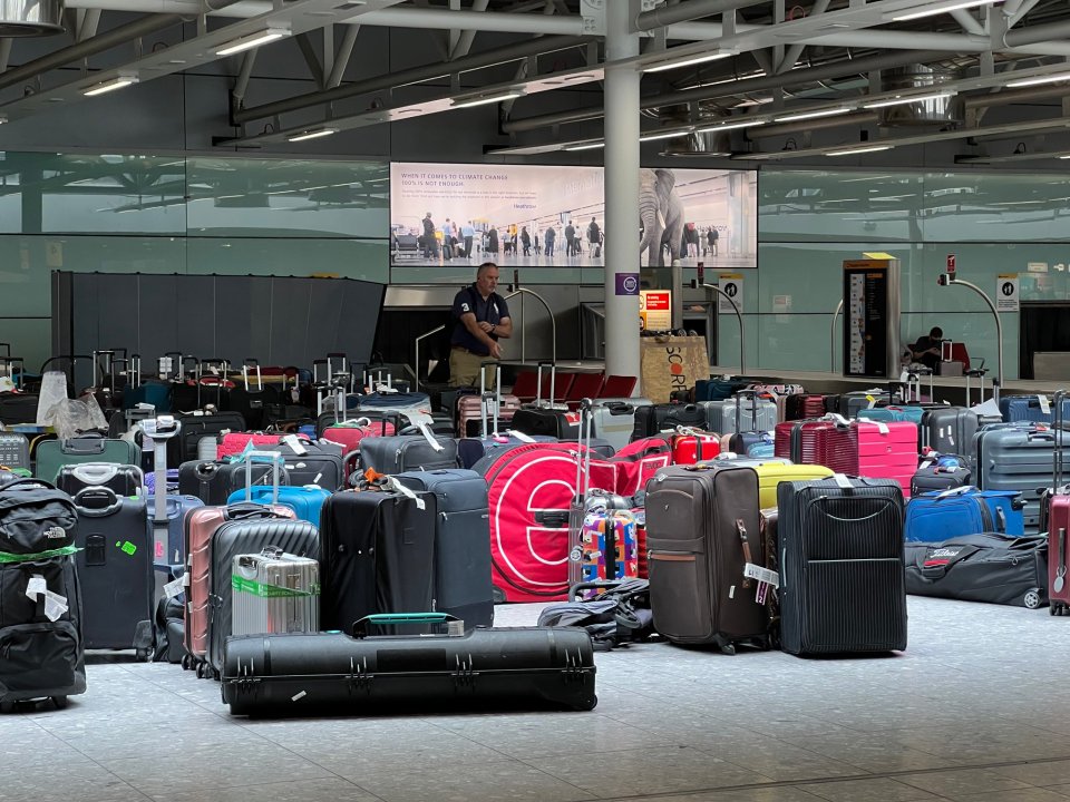 Heathrow airport in chaos with suitcases littered at arrivals