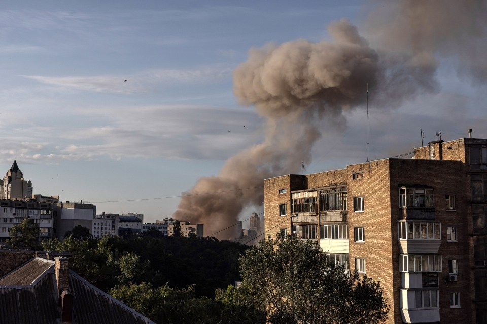 Thick plumes of smoke were seen billowing over the city