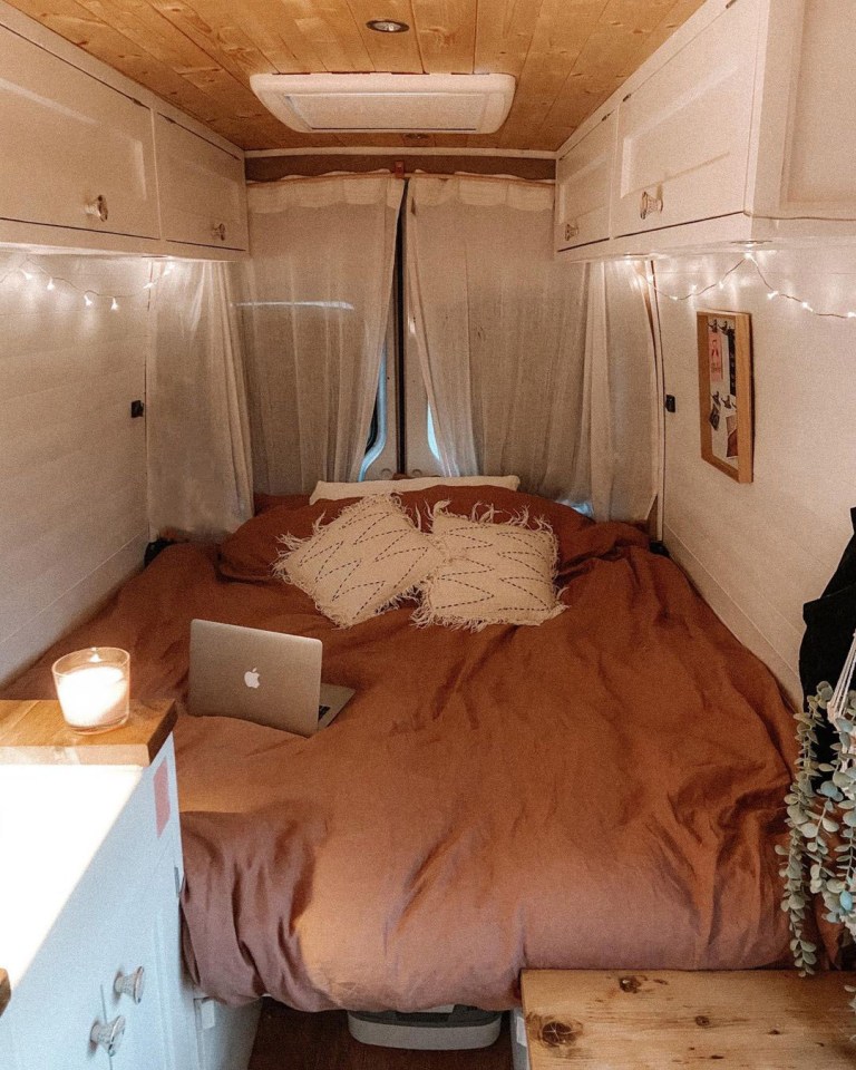 Her sofa and table transform into a double bed