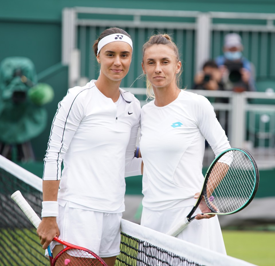 Lesia Tsurenko, 33, right, beat fellow Ukrainian Anhelina Kalinina, left, in her second round match yesterday