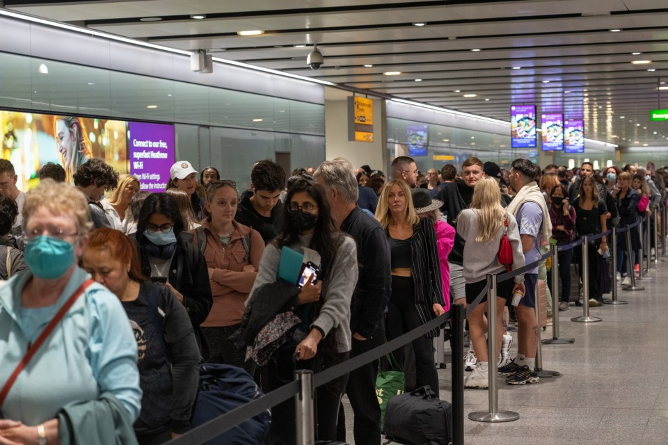 Long queues at several airports across Britain because of cancelled flights, lost luggage and lack of staff