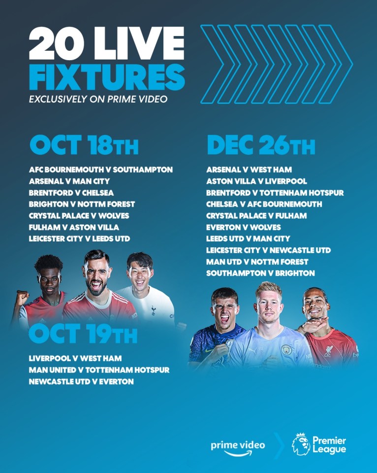 Prime will carry TWO rounds of Premier League fixtures