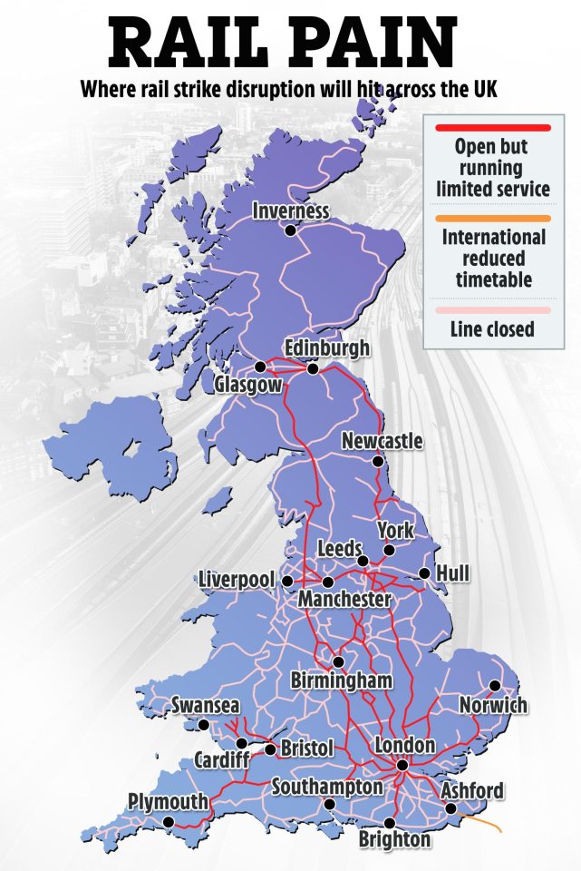 Many lines are closed altogether today, while others will run a reduced service