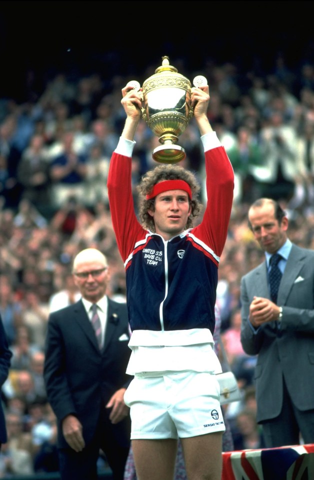 The tennis lifting the trophy over his head after winning the 1981 Wimbledon championships