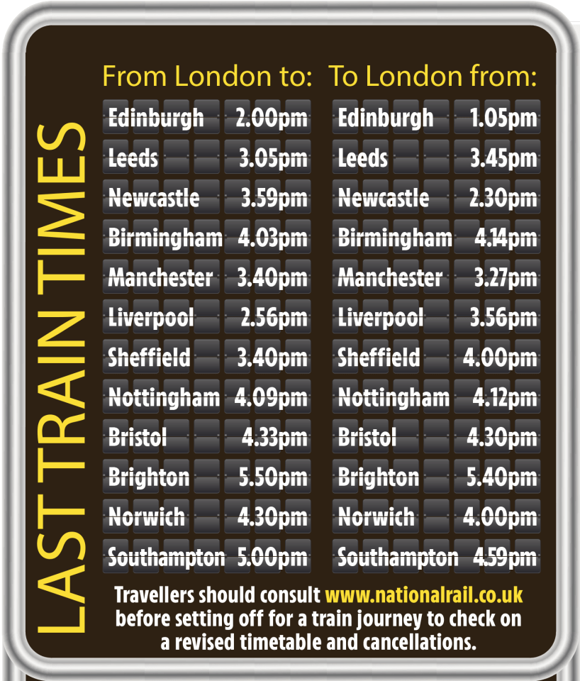 Last train times