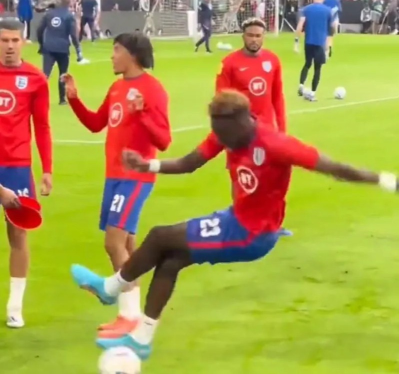 Tammy Abraham fall flat on backside while attempting skill before Germany clash leaving England pals in stitches