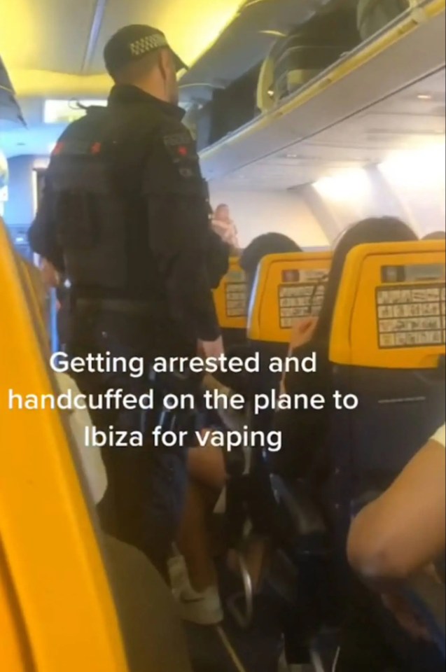 Video footage shows officers inside the airplane arresting the young man