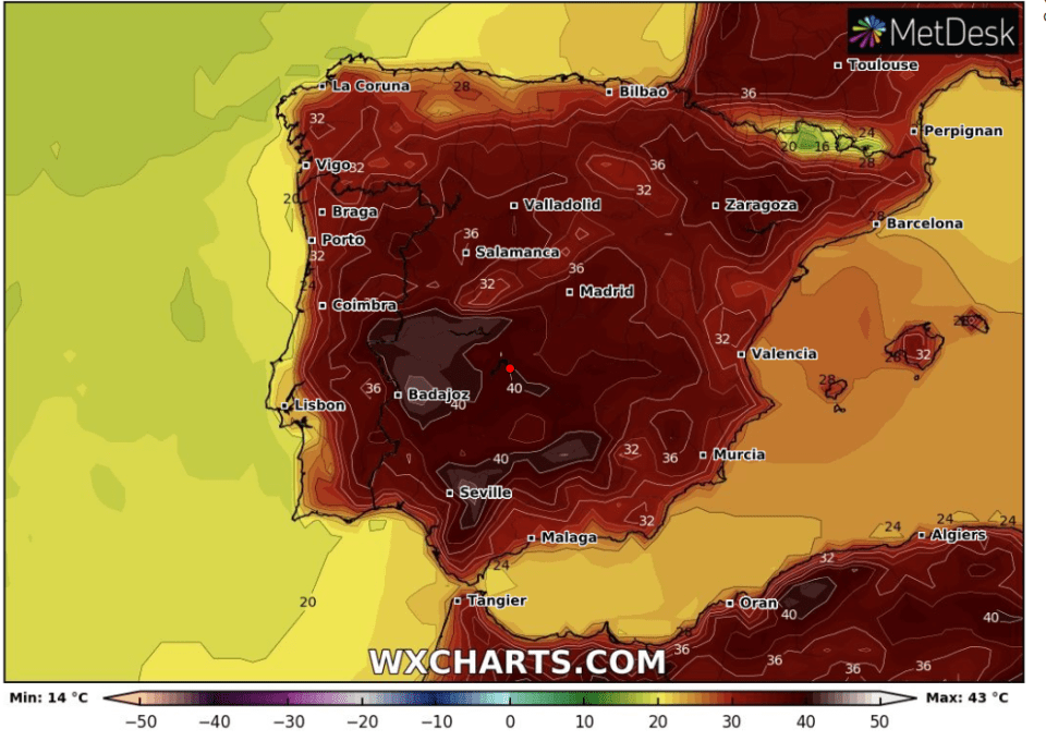 WX Charts show temperatures in Spain are set to soar up to 45C