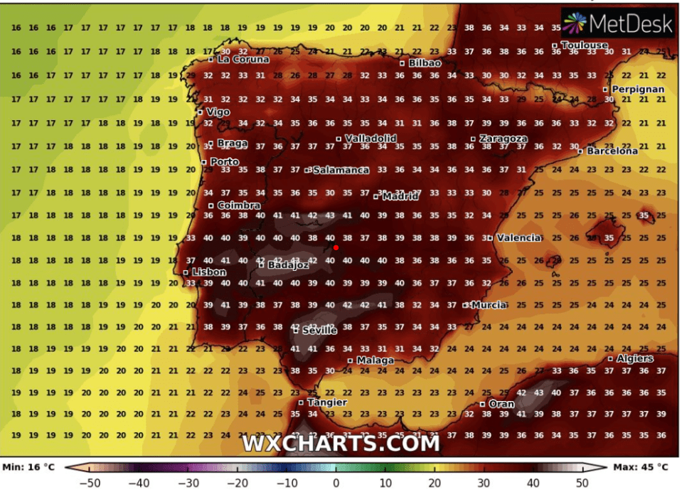 The WX map shows how the heatwave is going to affect each Spanish region