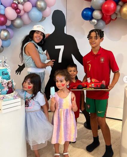 The family were celebrating twins Eva and Mateo's fifth birthday. with mum Georgina posting that she 'couldn't be prouder' of her growing brood