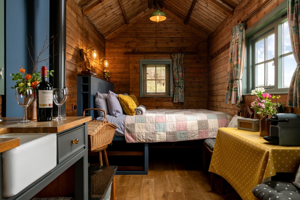 Each includes an en-suite, kitchen, table and chairs, a wood-burning stove with plenty of free logs and a bespoke king-size bed