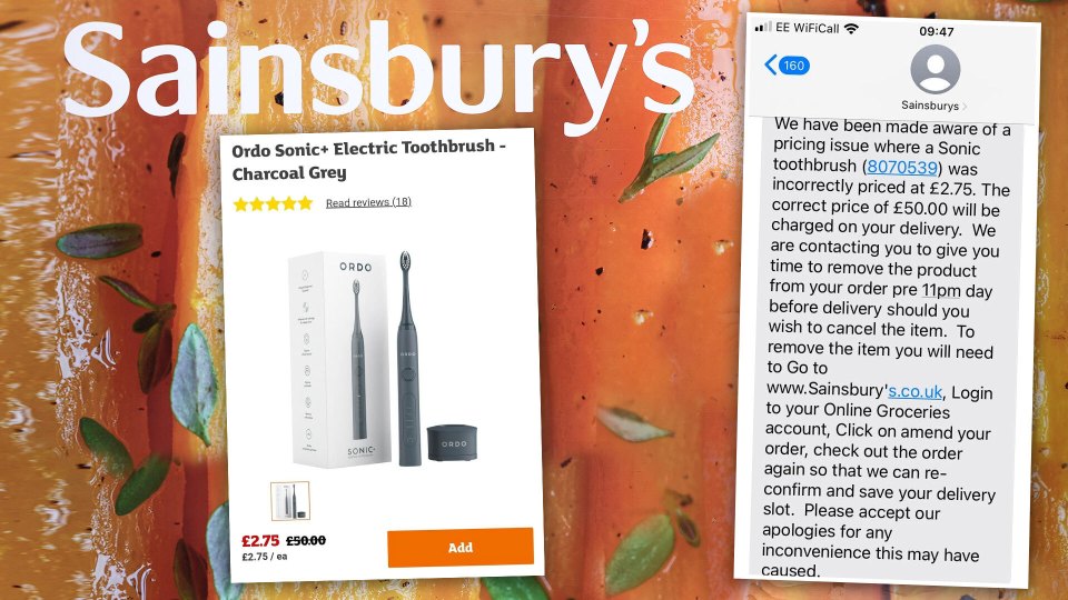 A technical problem meant the electric toothbrush was discounted from £50 to £2.75