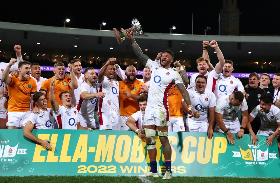 Courtney Lawes leads the England celebrations after wrapping up a series win