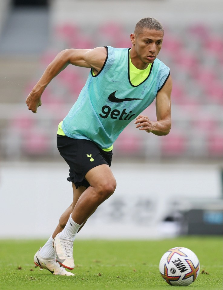 Richarlison in action during an open training session for Spurs in South Korea