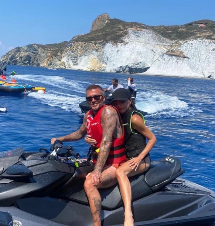 Victoria Beckham cuddled up to David on the back of a jet ski in Saint Tropez on one of their many glam trips