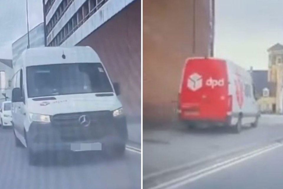 The van was first seen on the rear view of the dash cam in town