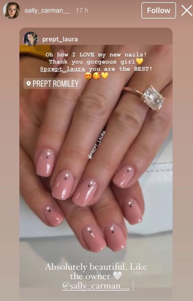 Sally shared a video of her wedding nails and revealed her huge diamond ring