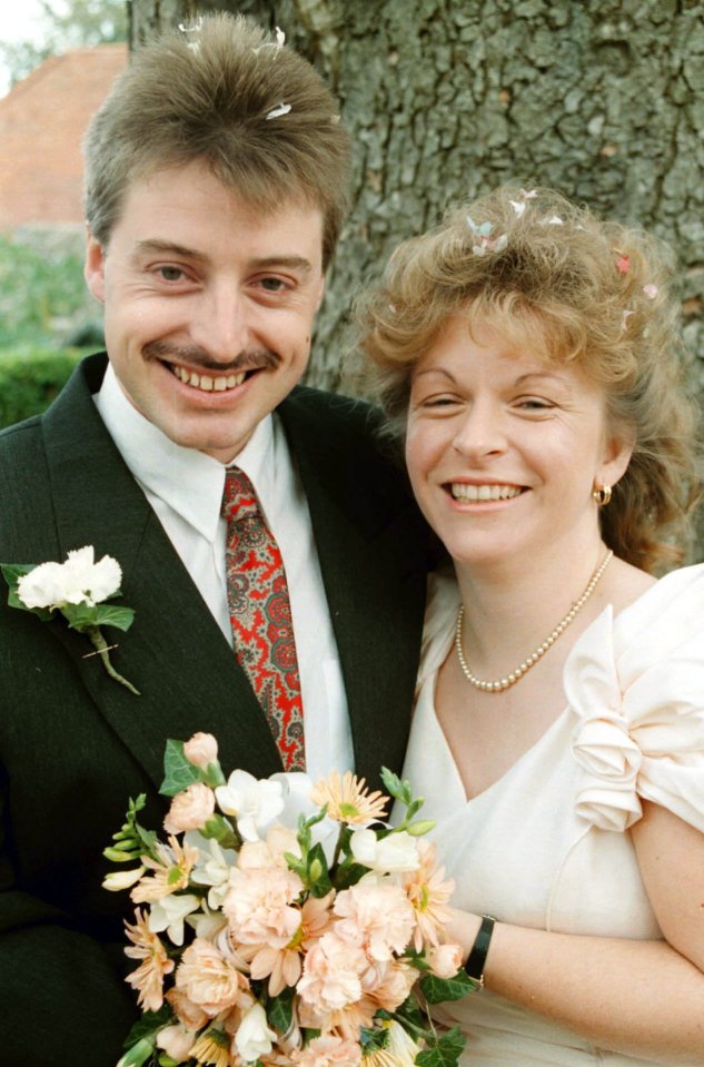 Dana Thompson with Julian Webb on their wedding day in 1991