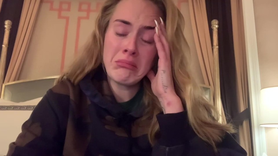 A tearful Adele. She has spoken about the ‘brutal backlash’ after cancelling her US shows