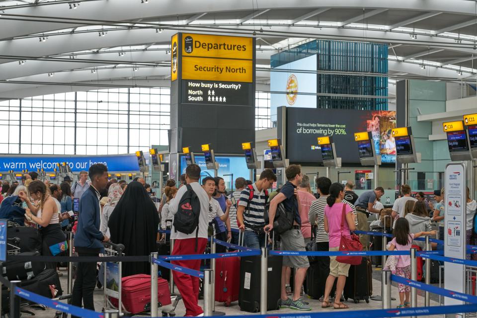 Passengers at Heathrow Airport have battled with long queues at check in