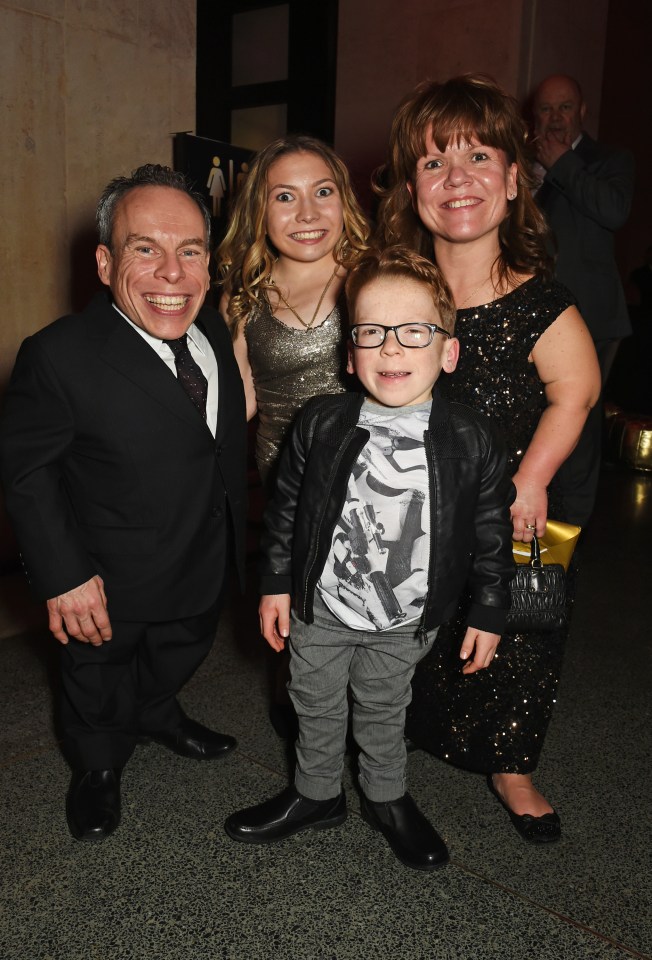 Warwick Davis and wife Samantha with their children Annabel and Harrison